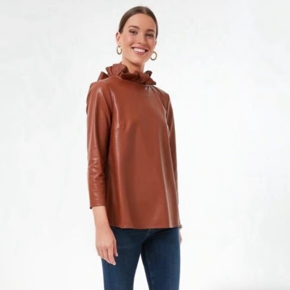 Tuckernuck Cognac Faux Leather Faye Tie Long Sleeve Top Size Medium - Picture 2 of 7